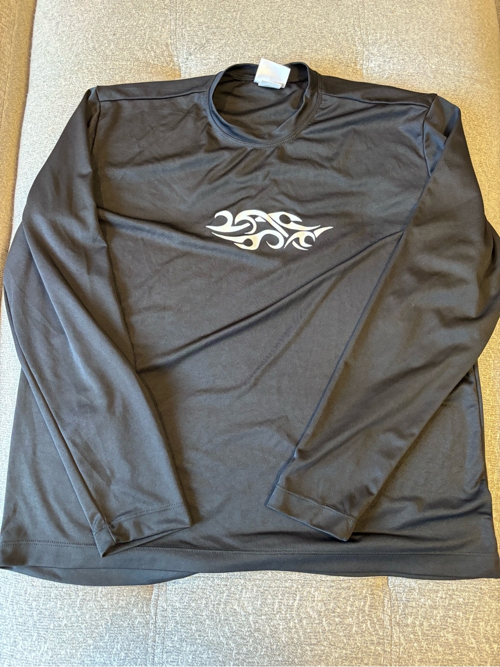 Men's Black Long-Sleeve Swim Rash Guard with White Tribal Motif